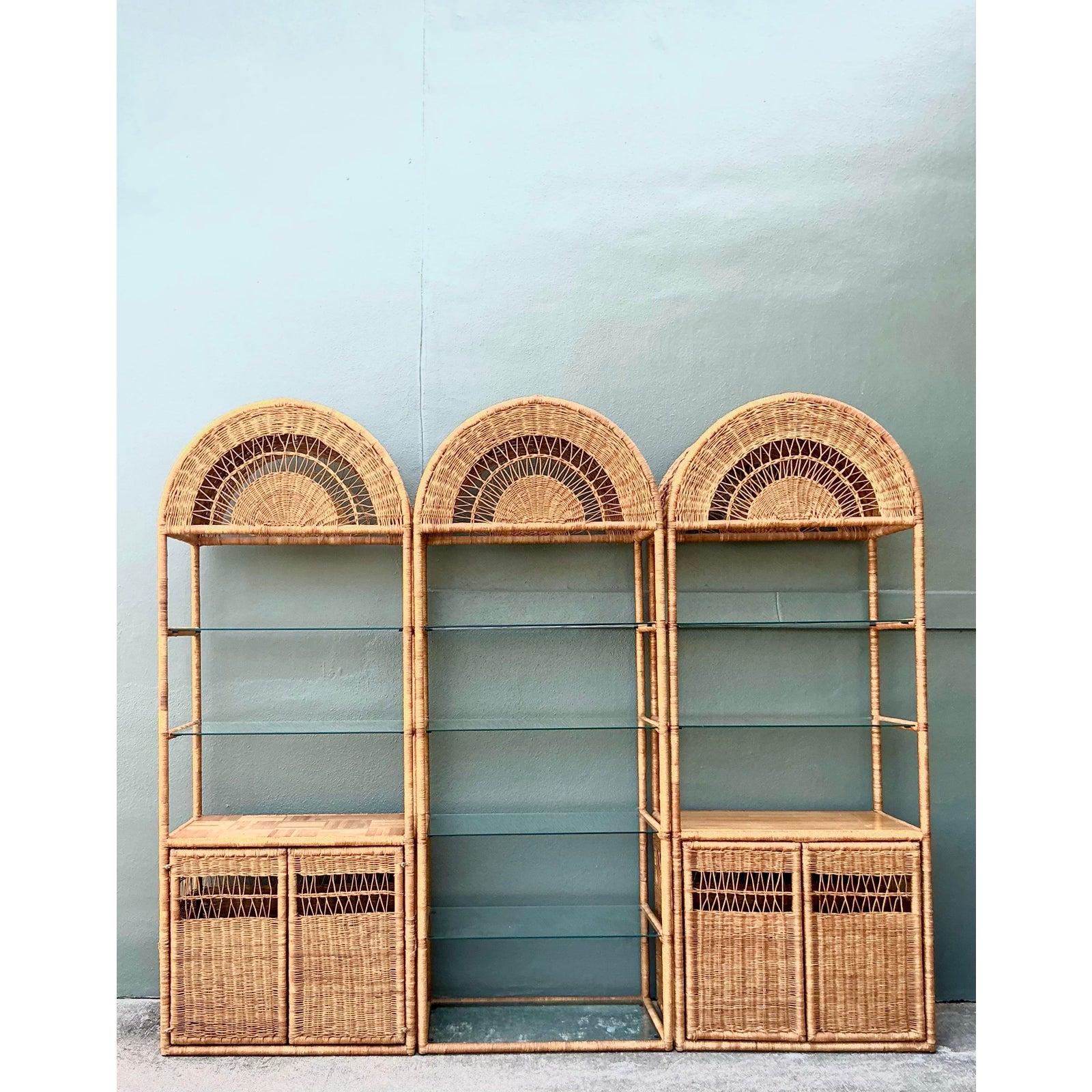 Estantería Vintage Boho de Ratán Tejido - Set de 3 Moderno orgánico en venta