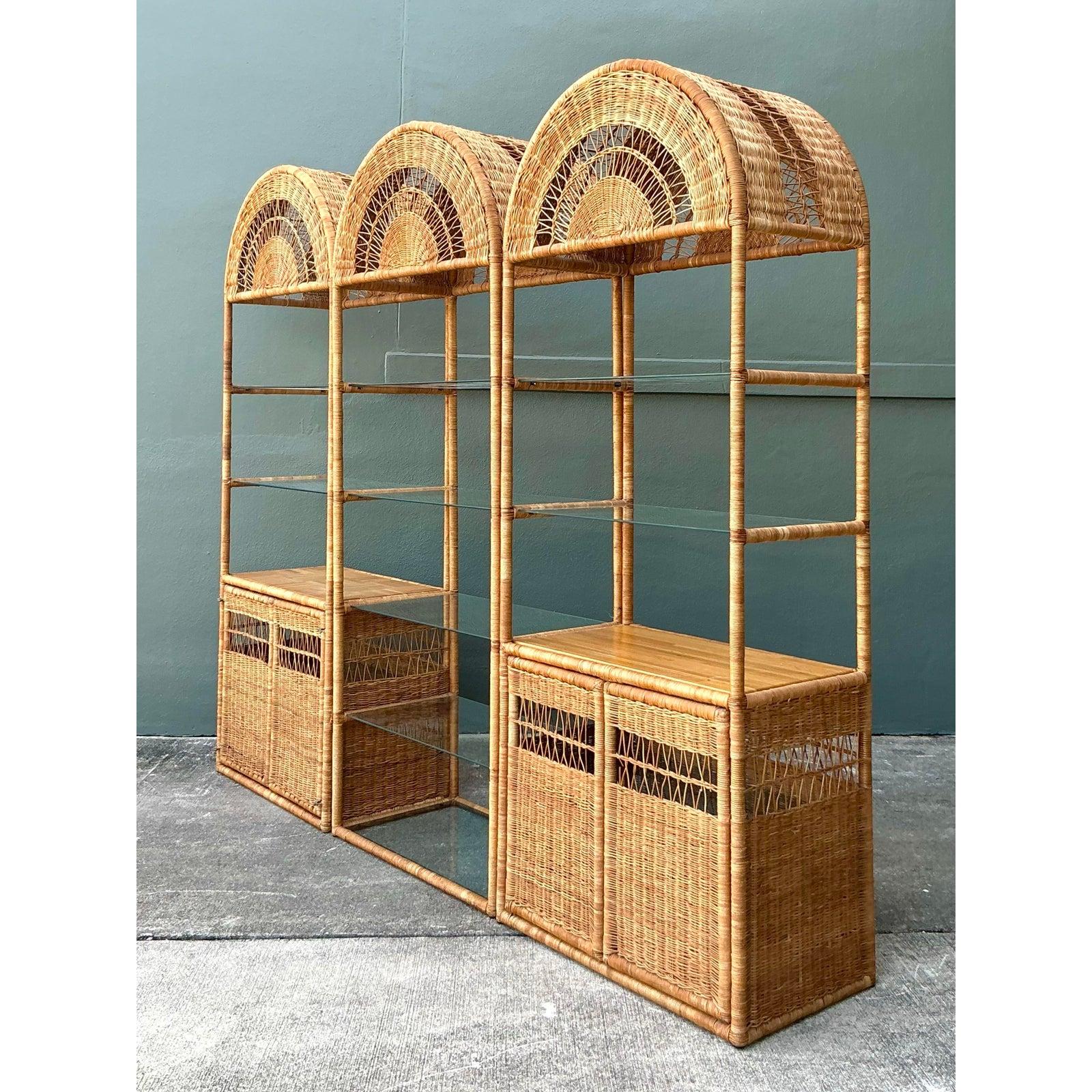 Estantería Vintage Boho de Ratán Tejido - Set de 3 en venta 1