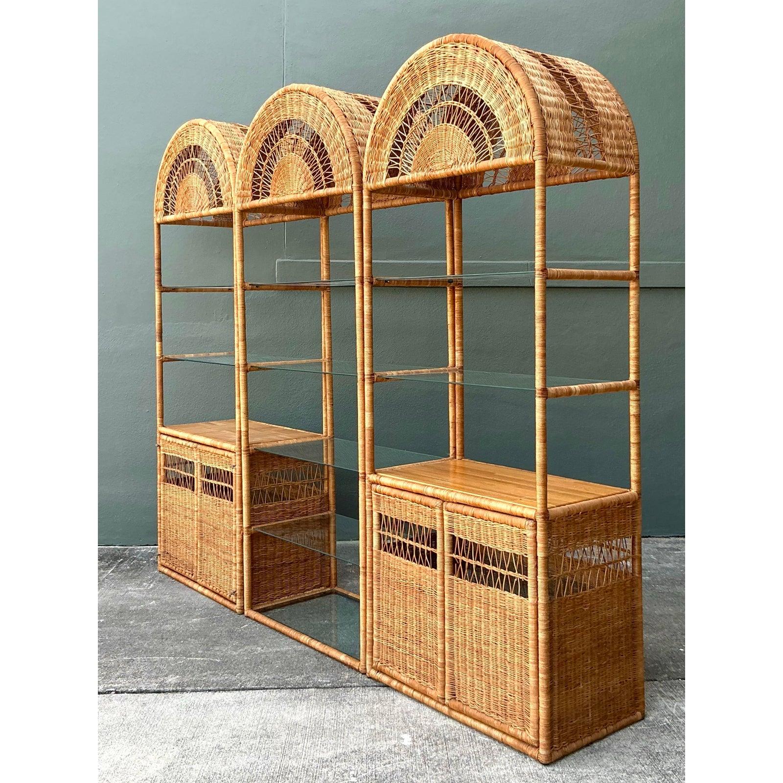 Estantería Vintage Boho de Ratán Tejido - Set de 3 en venta 2