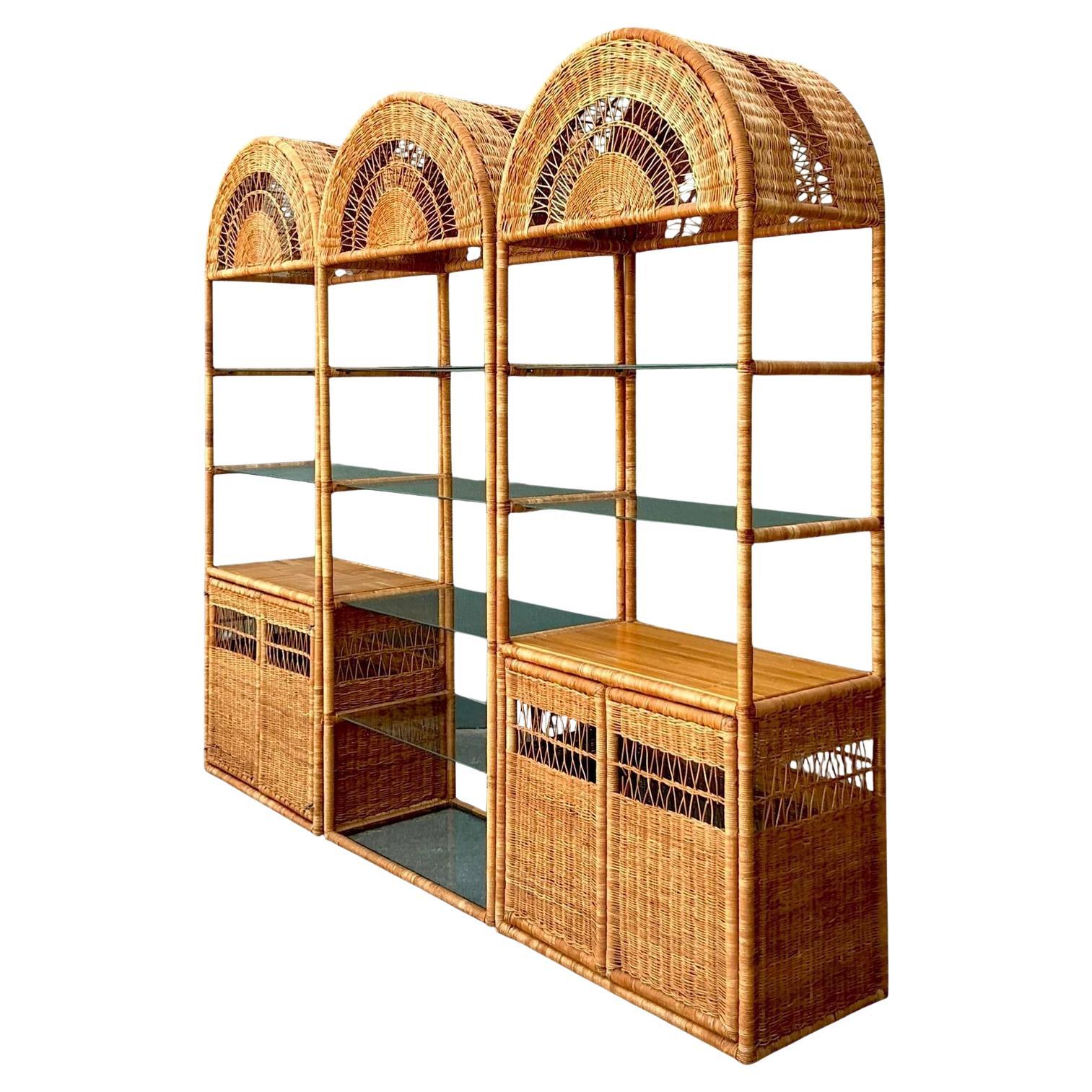 Etagère Vintage Boho en rotin tressé - Lot de 3