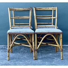 Vintage Boho Woven Rattan Game Table and Chairs - Set of 5