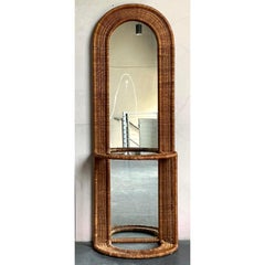 Vintage Boho Woven Rattan Hall Mirror