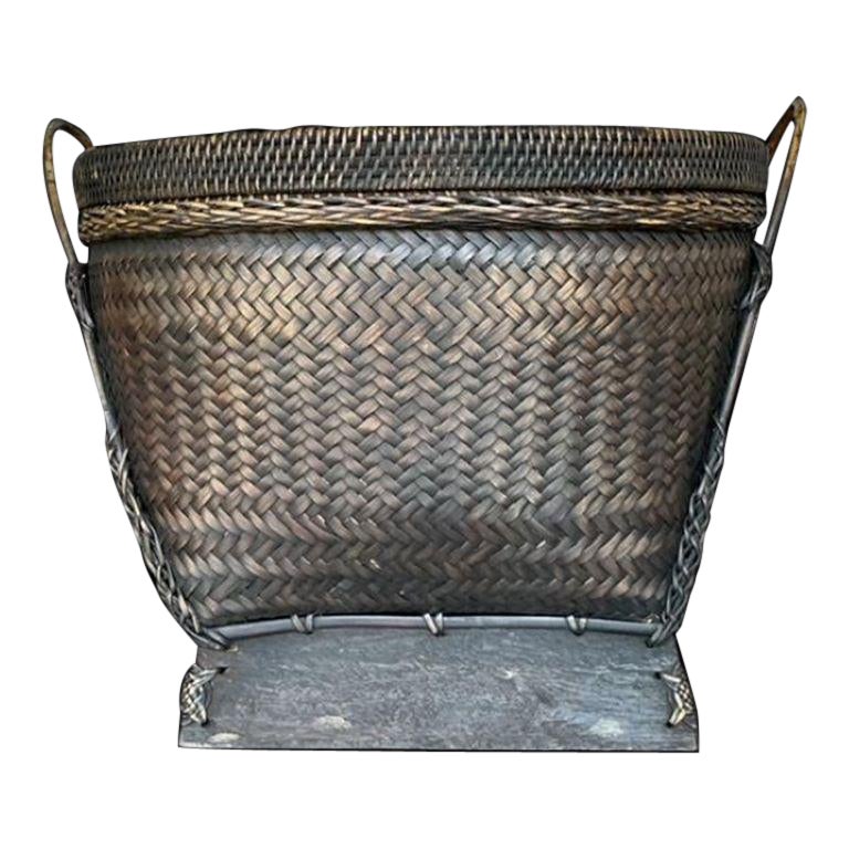 Vintage Boho Woven Rattan Lidded Basket