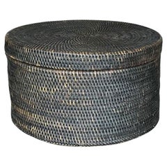 Panier vintage à couvercle en rotin tressé Boho