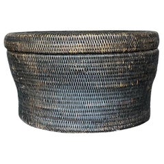Cesta Vintage Boho Tejida de Ratán con Tapa