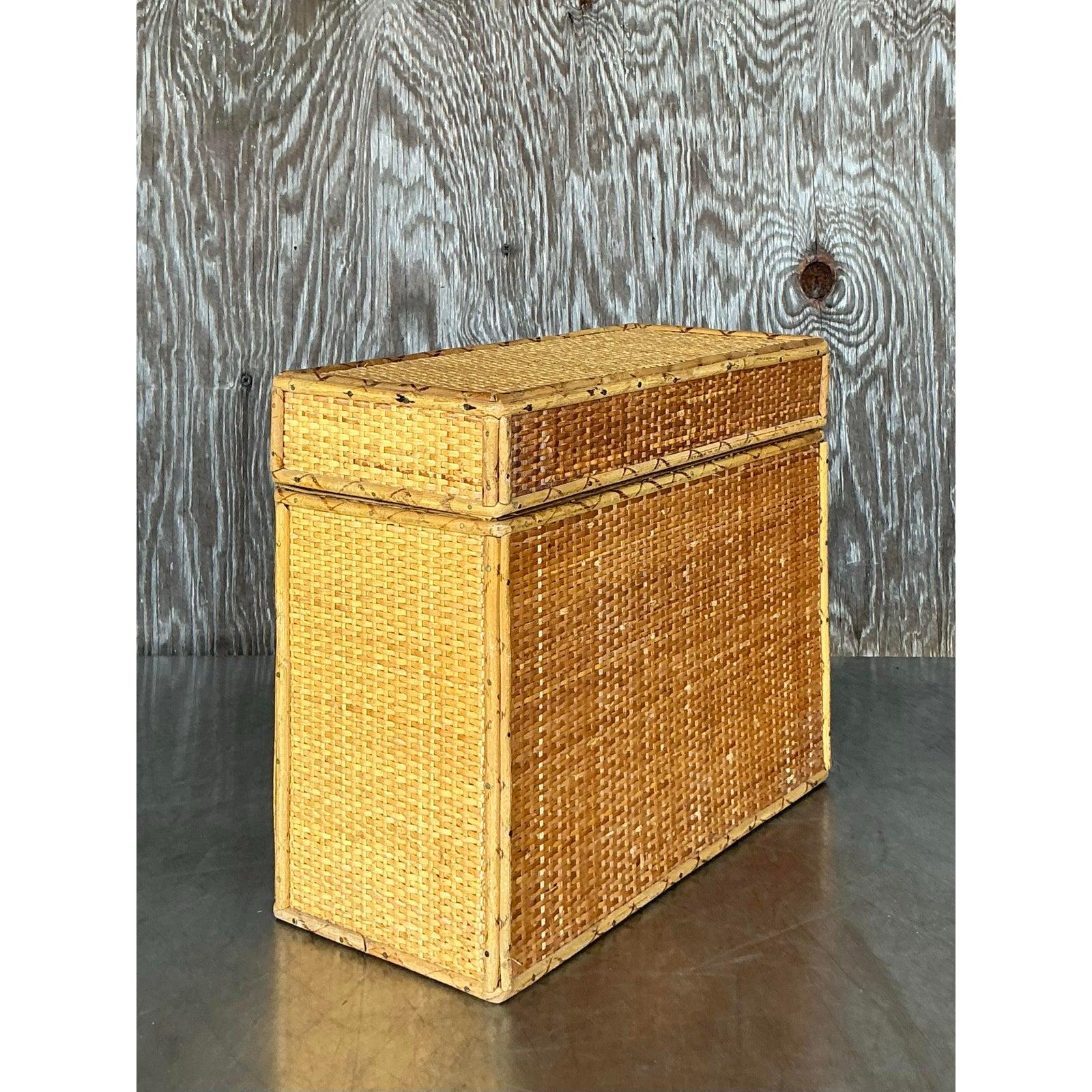 Vintage Boho gewebt Rattan Deckel Box im Angebot 4