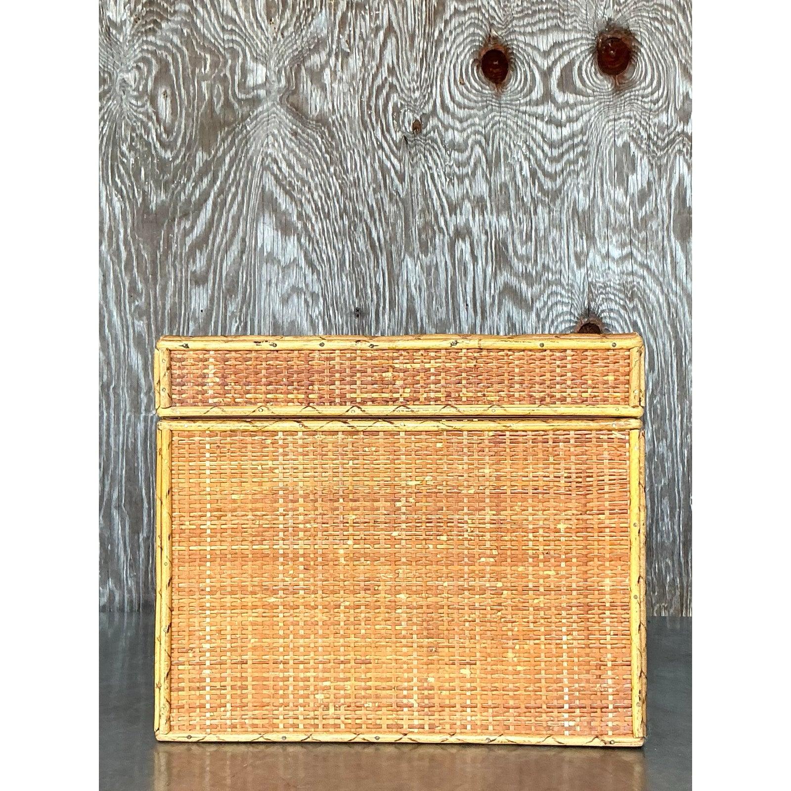 Vintage Boho gewebt Rattan Deckel Box im Angebot 5