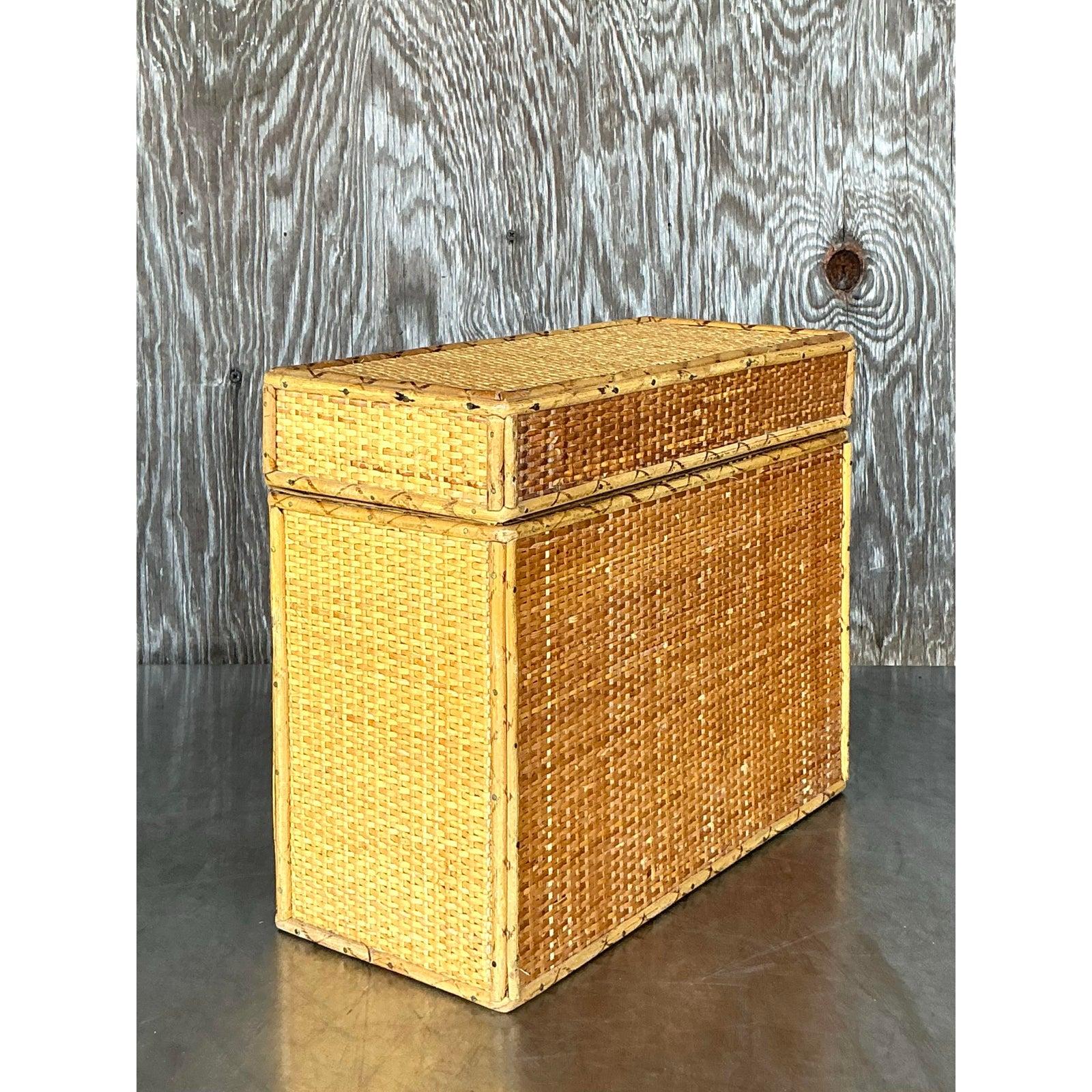 Vintage Boho gewebt Rattan Deckel Box im Angebot 1