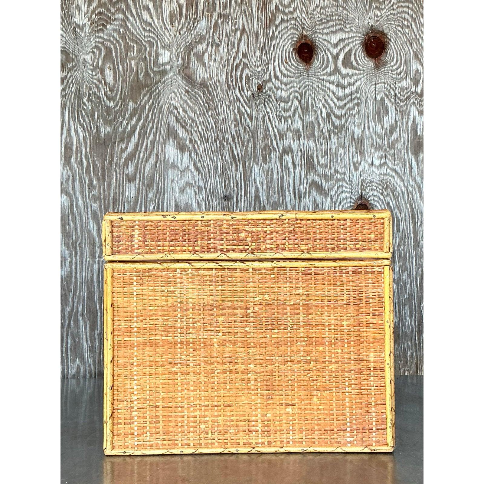 Vintage Boho gewebt Rattan Deckel Box im Angebot 2