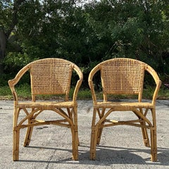 Vintage Boho Woven Rattan Lounge Chairs - a Pair