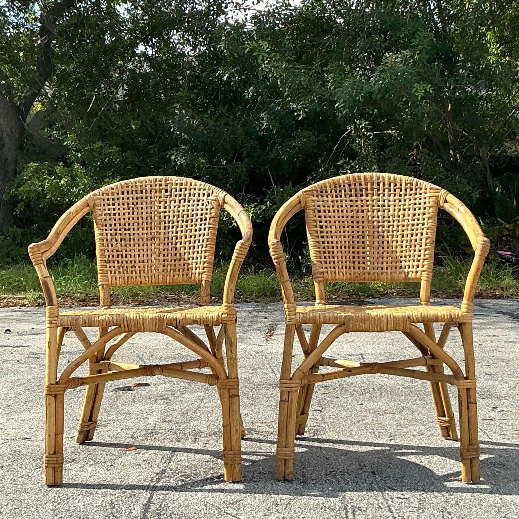Philippin Chaises longues vintage en rotin tressé Boho - une paire en vente