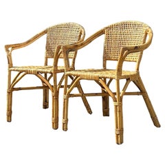 Vintage Boho geflochtene Rattan Lounge Stühle - ein Paar