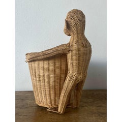 Vintage Boho Woven Rattan Monkey Basket