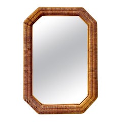 Vintage Boho Woven Rattan Octagon Mirror