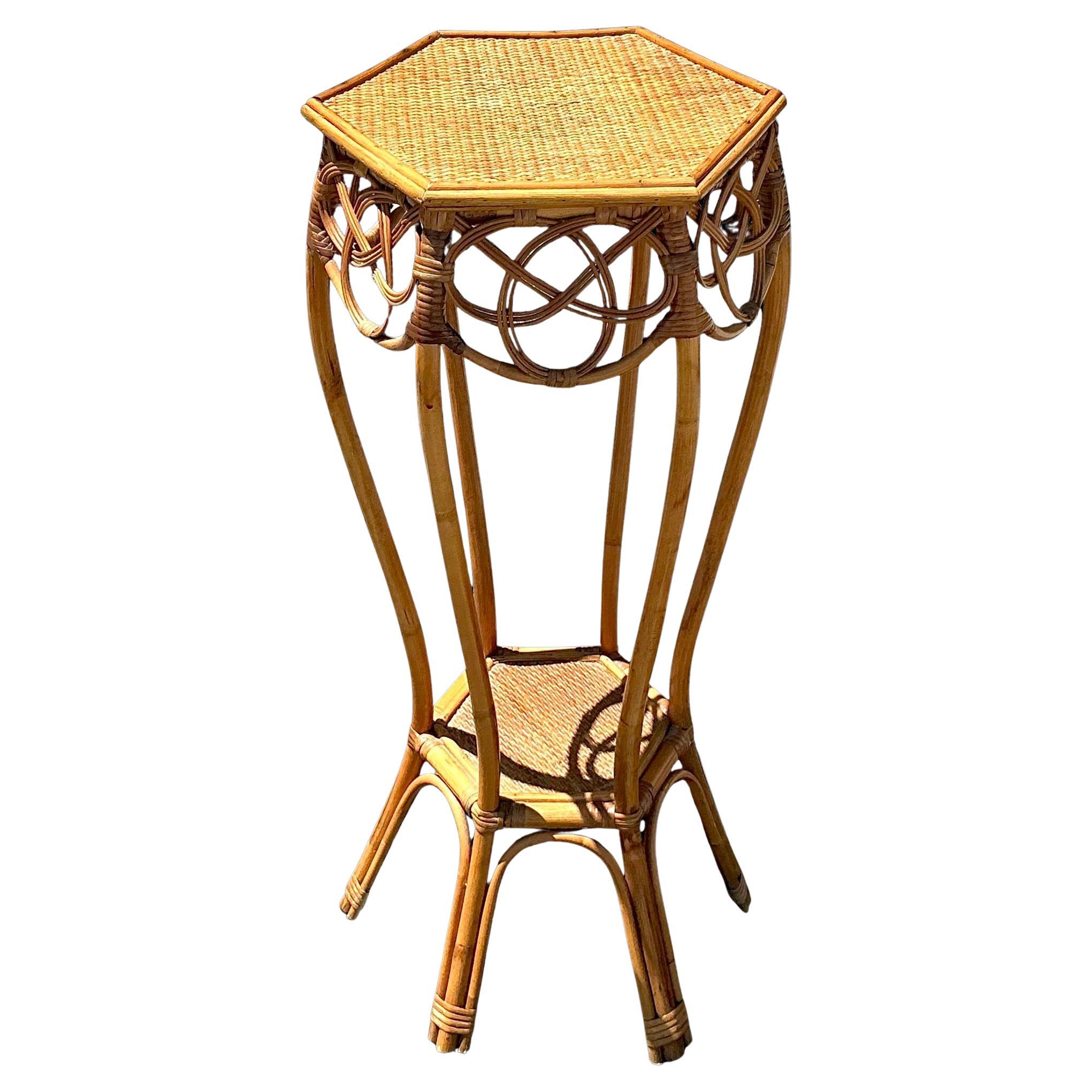 Vintage Boho Geflochtenes Rattan Pedestal