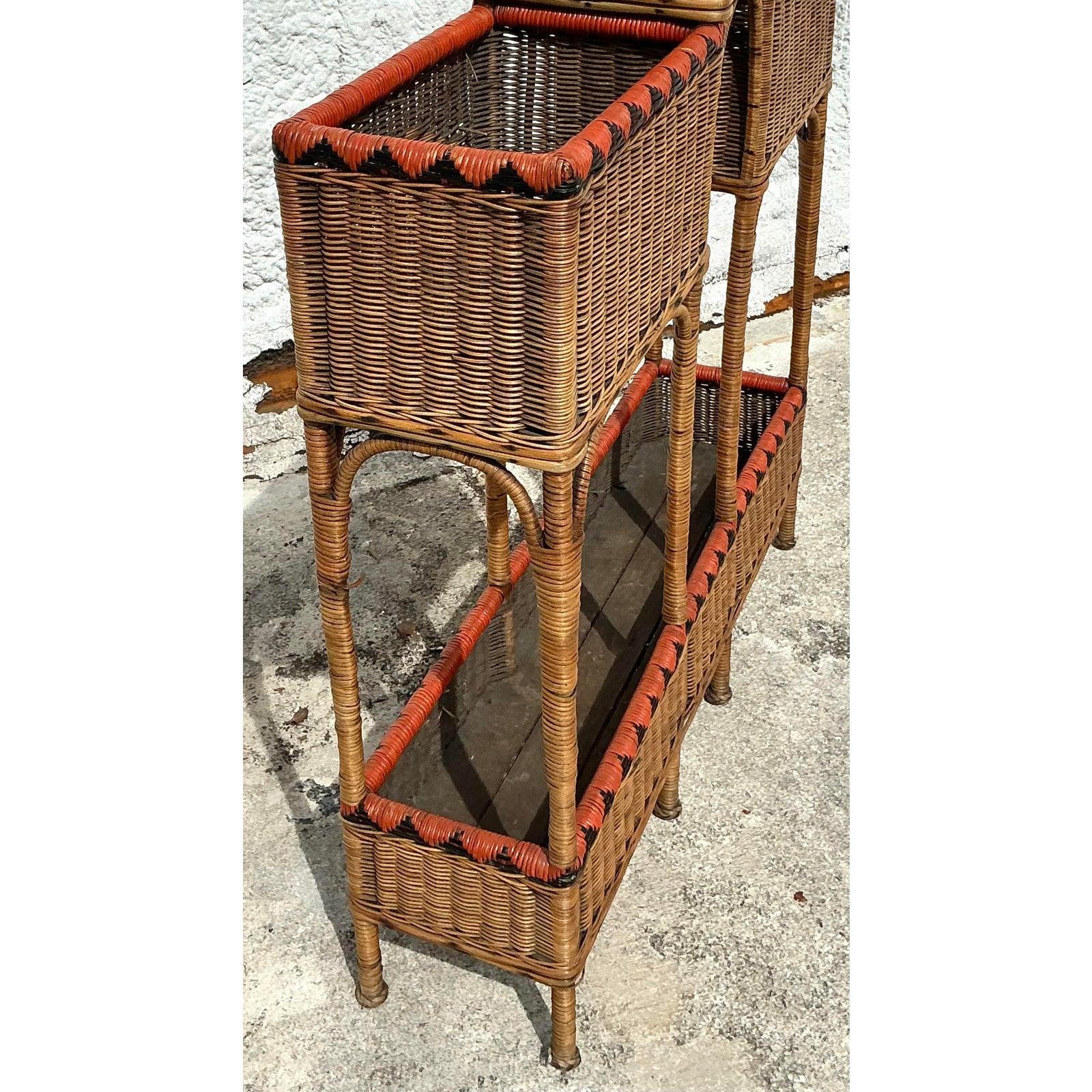 Philippine Vintage Boho Woven Rattan Plant Stand For Sale