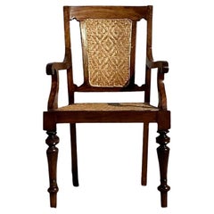 Vintage Boho Woven Rattan Plantation Arm Chair