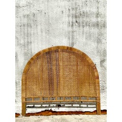 Vintage Boho Woven Rattan Queen Headboard