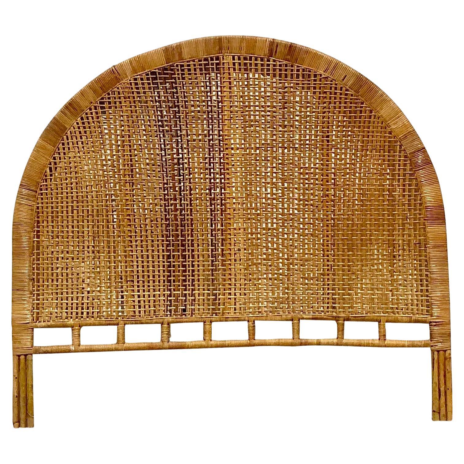 Vintage Boho Woven Rattan Queen Headboard