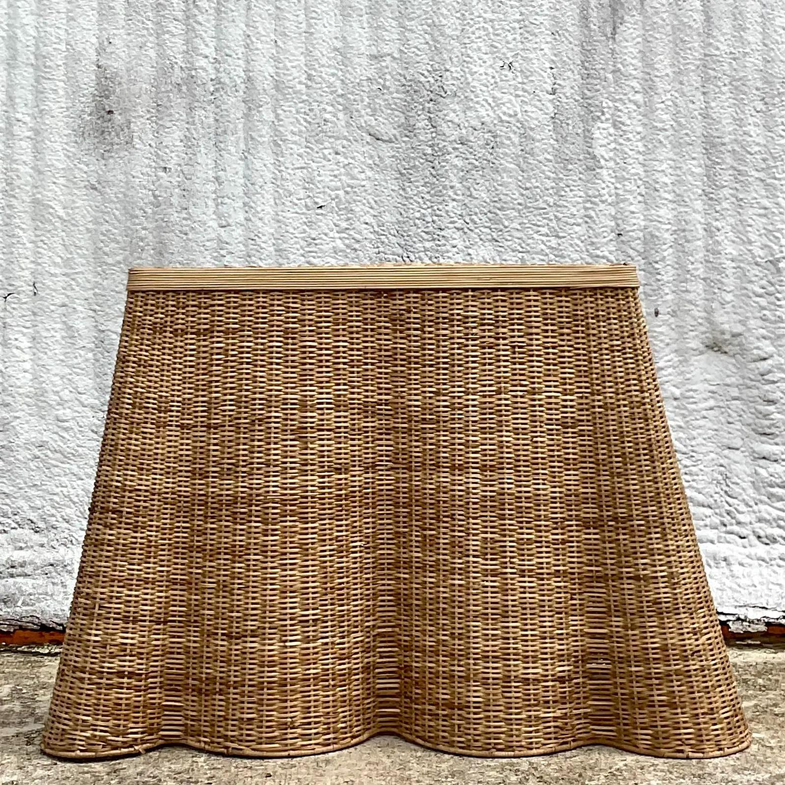 Vintage Boho Woven Rattan Ruffle Console Table In Good Condition In West Palm Beach, FL