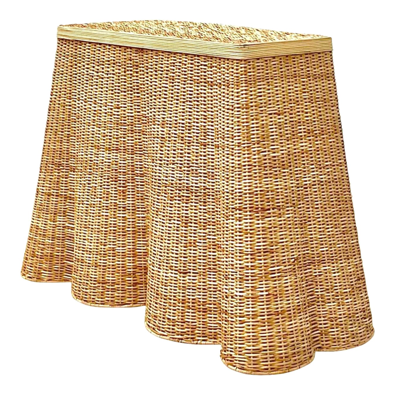 Vintage Boho Woven Rattan Ruffle Console Table