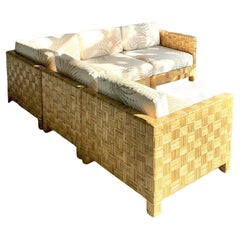 Vintage Boho Woven Rattan Sectional Sofa