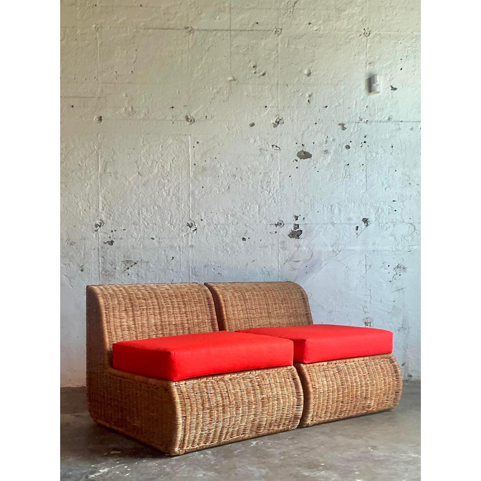 Vintage Boho Woven Rattan Slipper Chairs - A Pair For Sale 2
