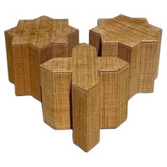 Mesas auxiliares Vintage Boho Woven Rattan Star - Set de 3