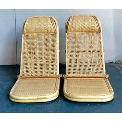Vintage Boho Woven Rattan Sun Beds - A Pair