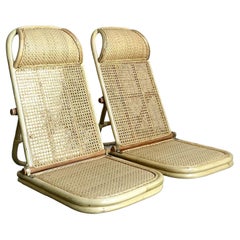 Vintage Boho Woven Rattan Sun Beds - A Pair