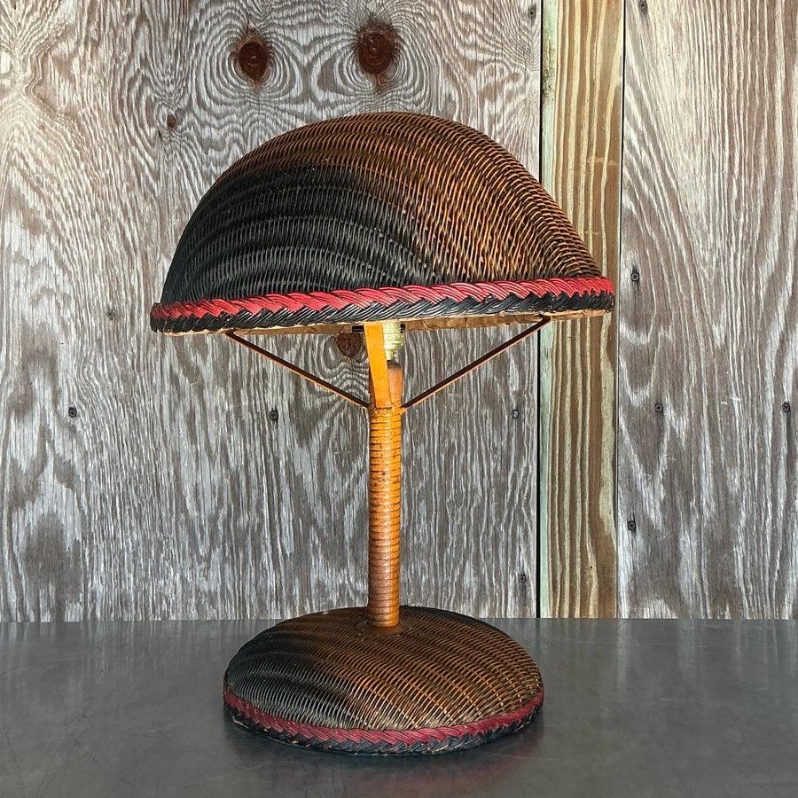 20th Century Vintage Boho Woven Rattan Table Lamp For Sale
