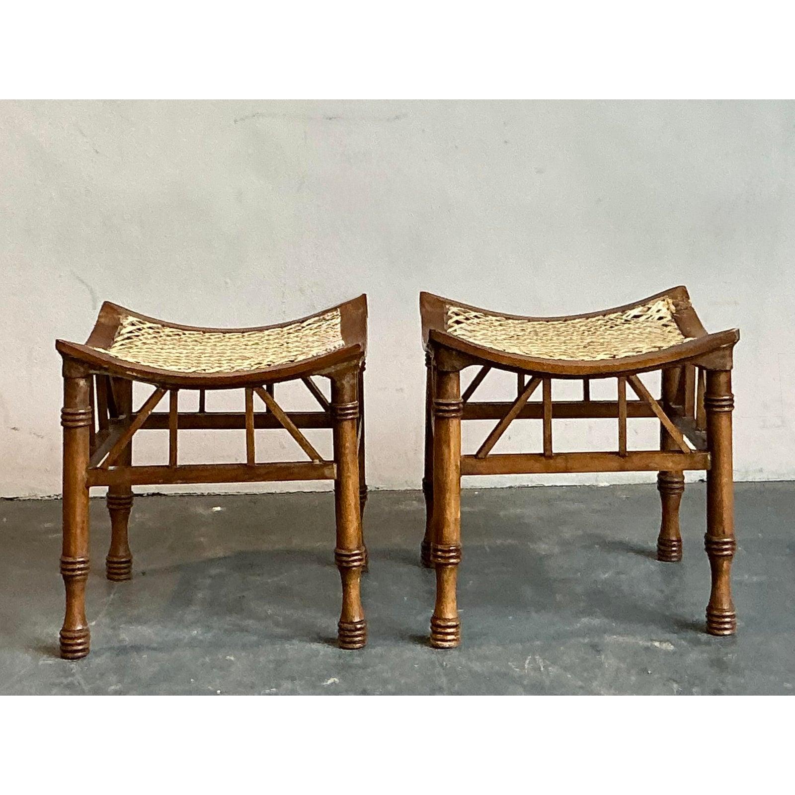 Sgabelli Thebes in rattan intrecciato vintage di Boho - Una coppia in vendita 4