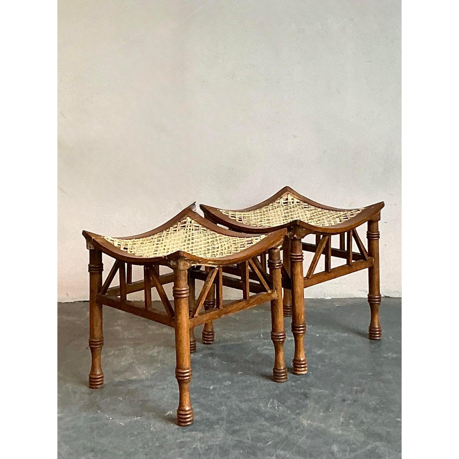Marocchino Sgabelli Thebes in rattan intrecciato vintage di Boho - Una coppia in vendita