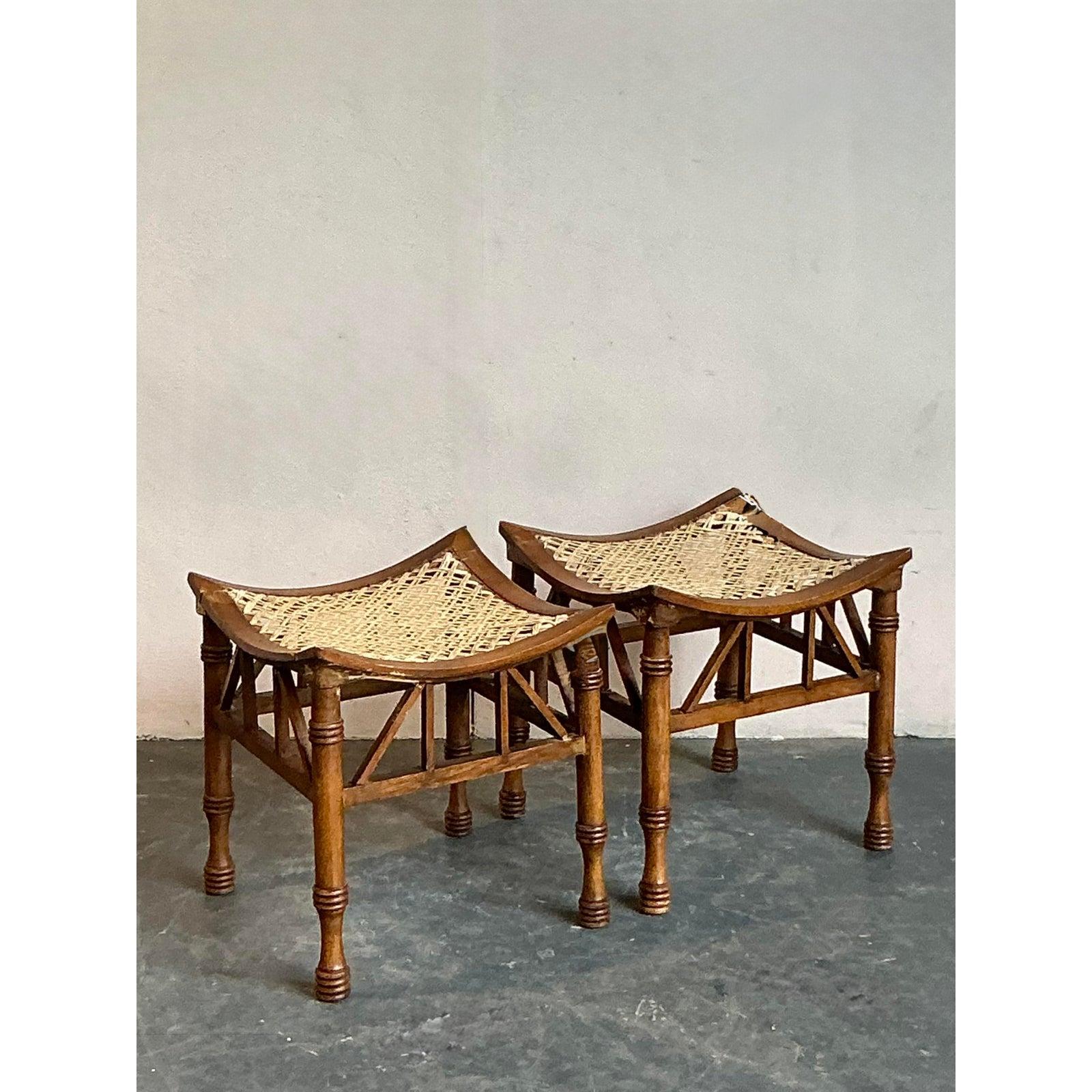 Rattan Sgabelli Thebes in rattan intrecciato vintage di Boho - Una coppia in vendita