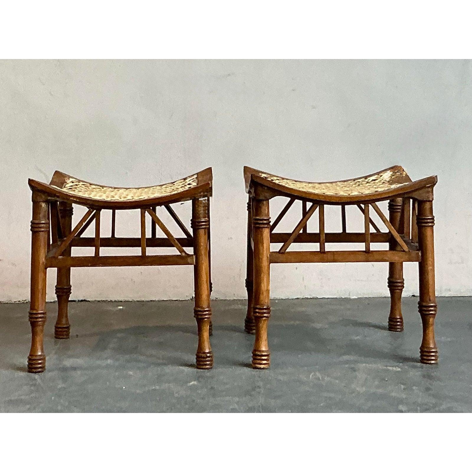 Sgabelli Thebes in rattan intrecciato vintage di Boho - Una coppia in vendita 1