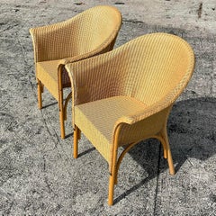 Vintage Boho Woven Rattan Tub Chairs After Lloyd and Loom - a Pair