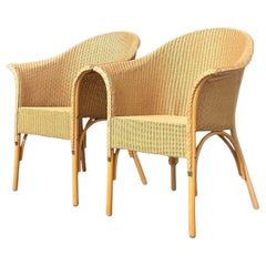 Retro Boho Woven Rattan Tub Chairs After Lloyd and Loom - a Pair