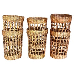 Vintage Boho Fundas de Vaso de Ratán Tejido - Set de 6