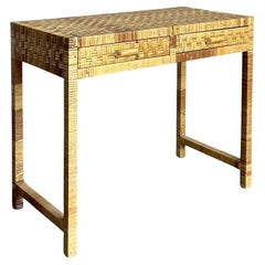 Vintage Boho Woven Rattan Writing Desk