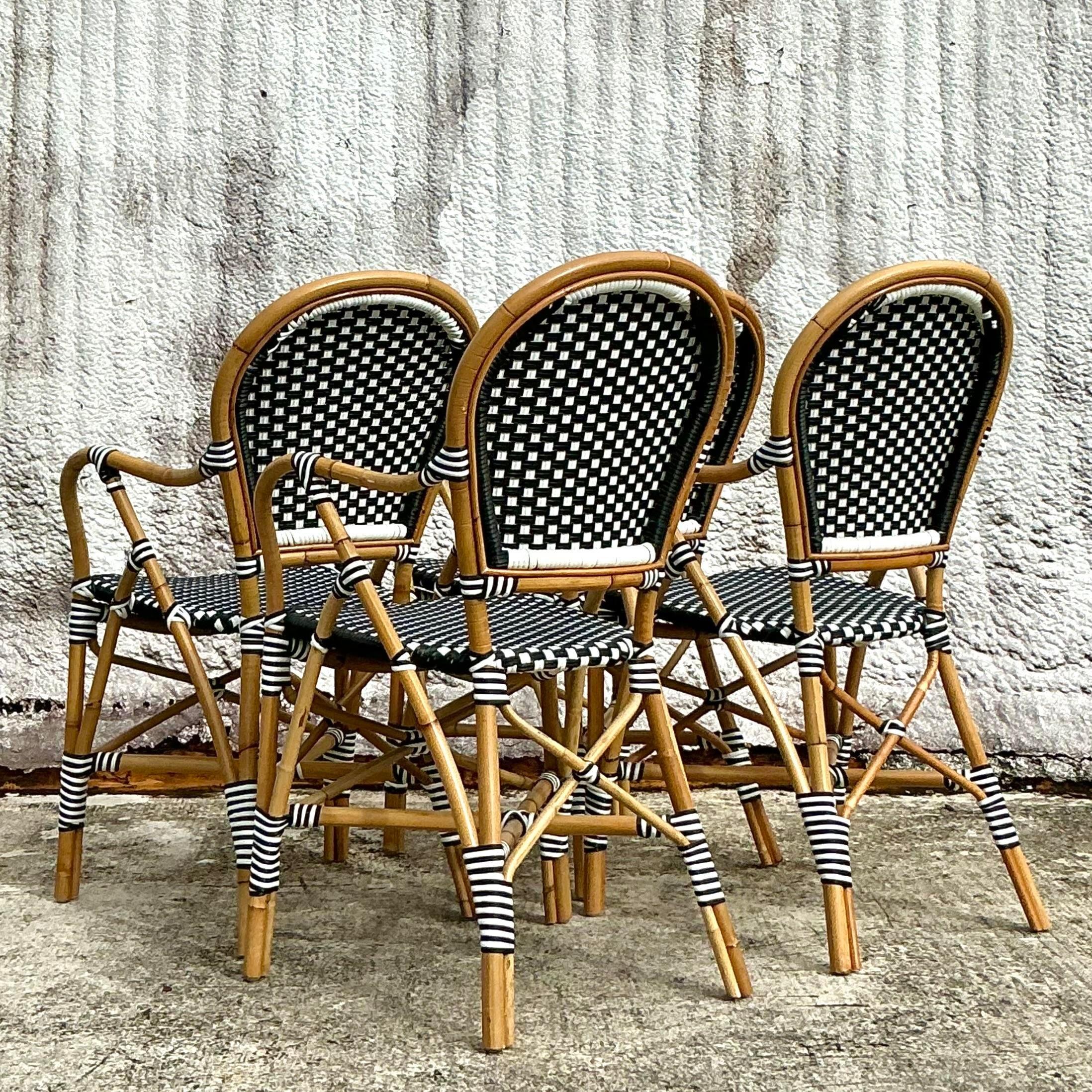 Sedie da caffè in rattan intrecciate in stile bohémien - Set di 4 sedie in vendita 4
