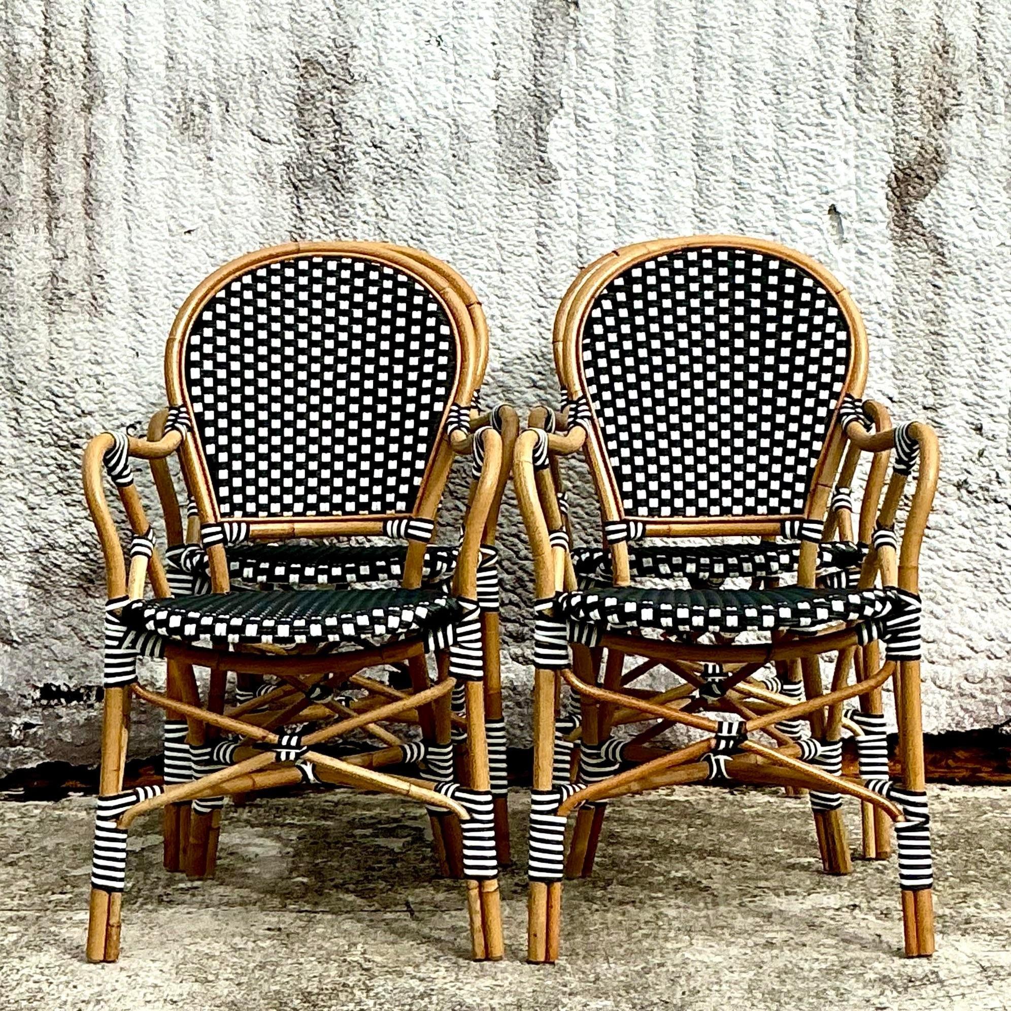 Americano Sedie da caffè in rattan intrecciate in stile bohémien - Set di 4 sedie in vendita