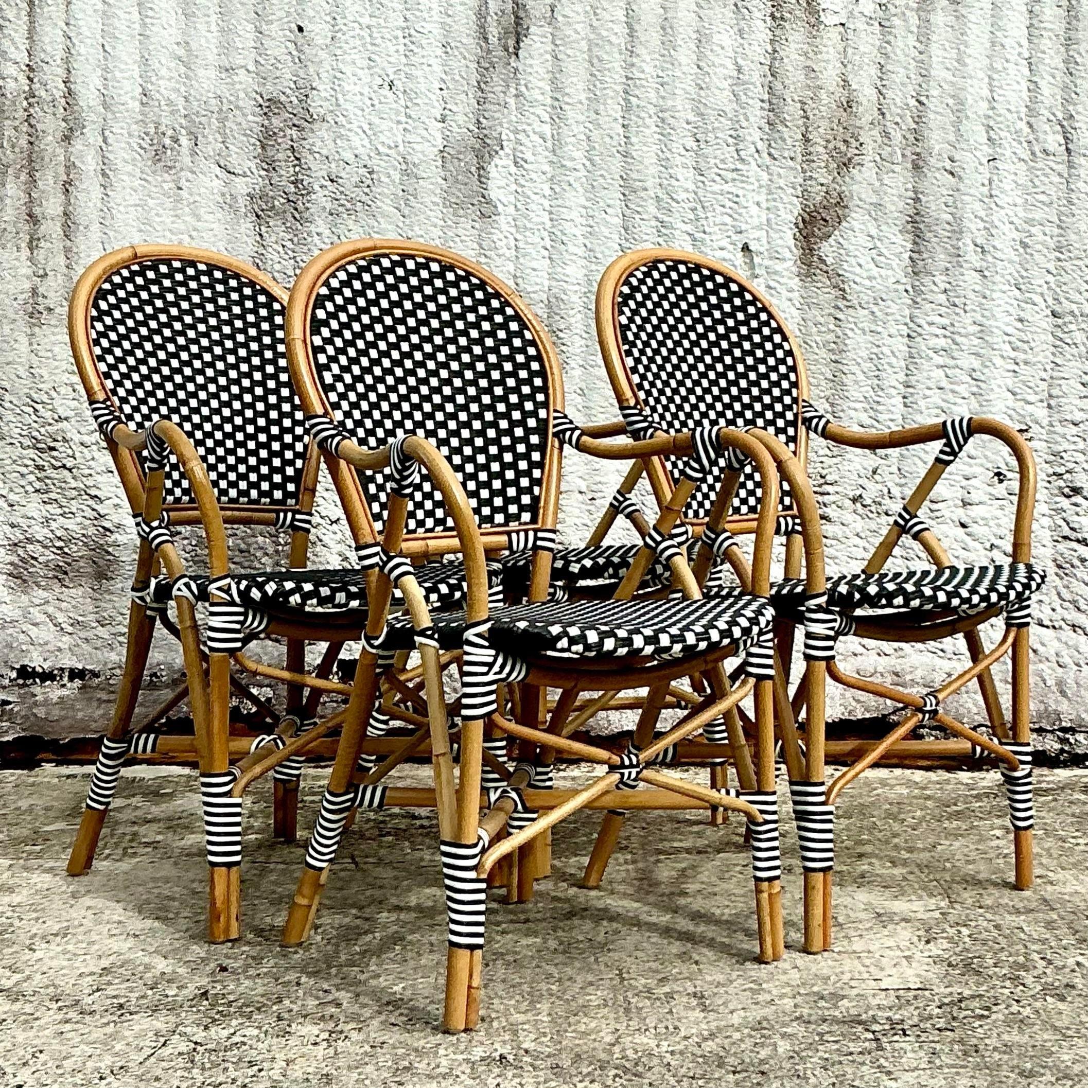 Sedie da caffè in rattan intrecciate in stile bohémien - Set di 4 sedie In condizioni buone in vendita a west palm beach, FL
