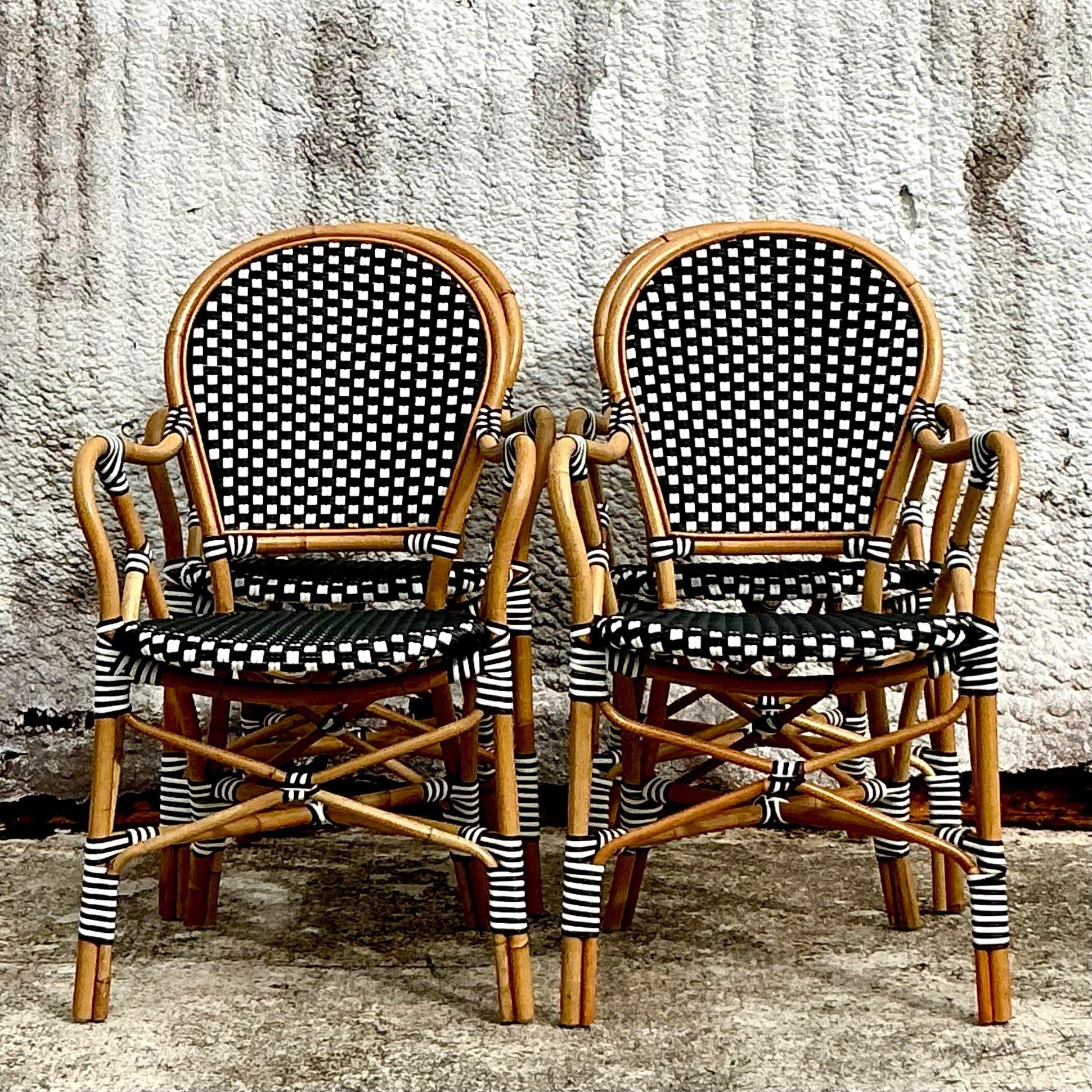 XXI secolo e contemporaneo Sedie da caffè in rattan intrecciate in stile bohémien - Set di 4 sedie in vendita