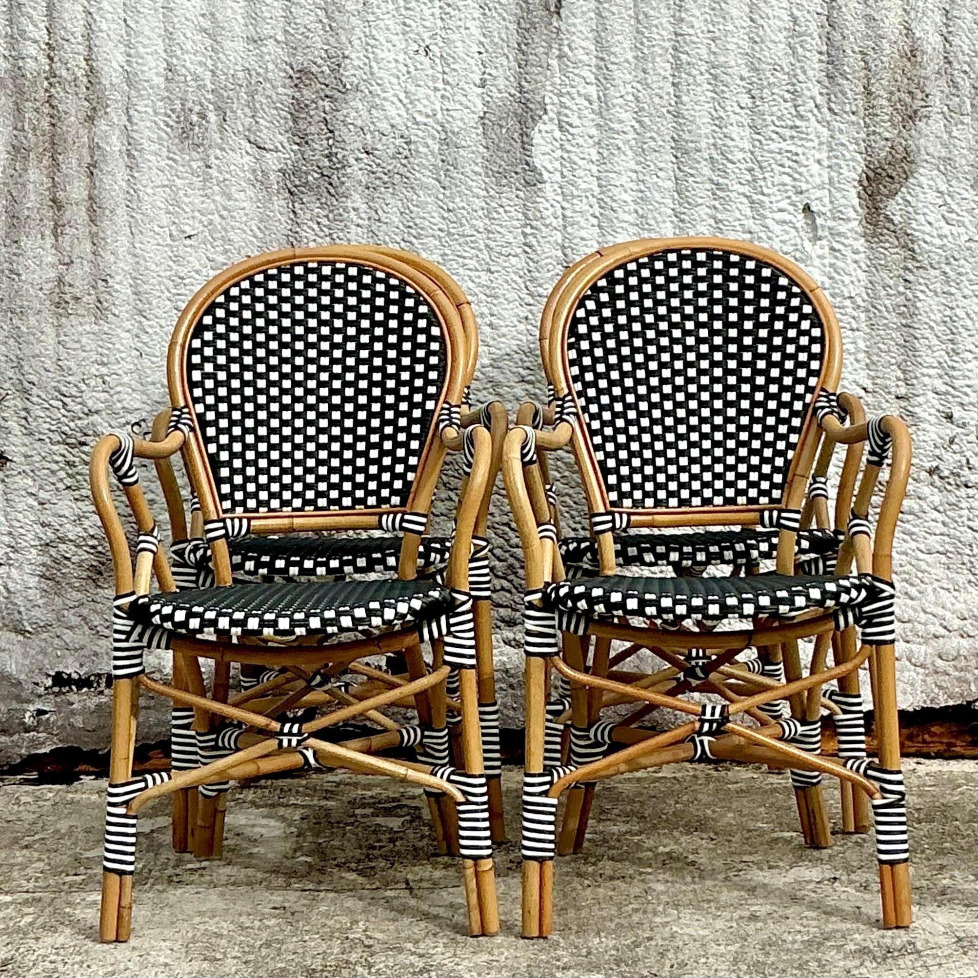 Sedie da caffè in rattan intrecciate in stile bohémien - Set di 4 sedie in vendita 1