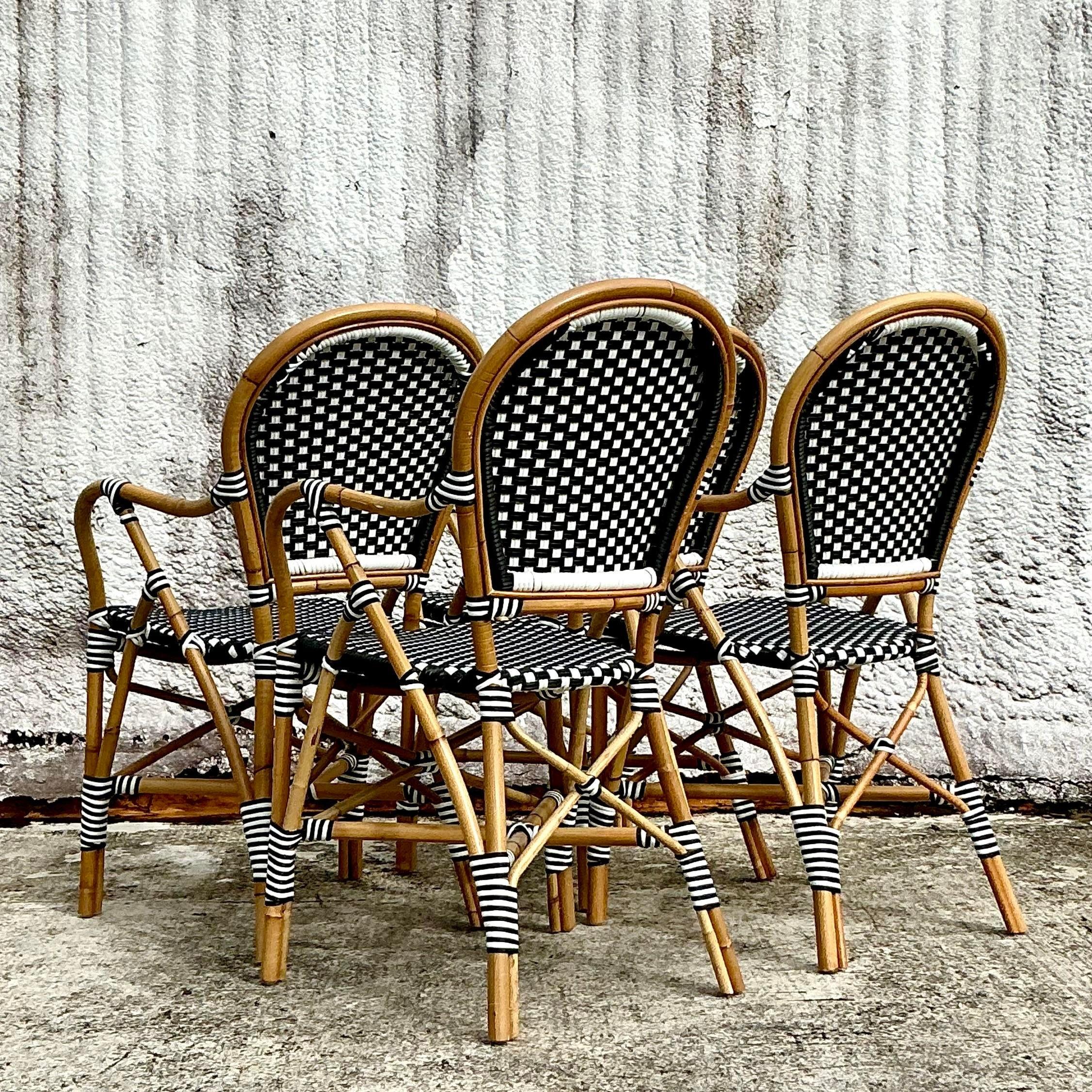 Sedie da caffè in rattan intrecciate in stile bohémien - Set di 4 sedie in vendita 2
