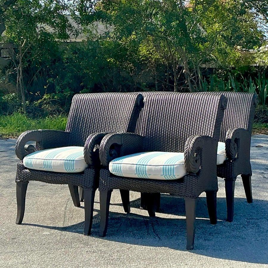 Sedie da pranzo in rattan intrecciato vintage Boho - Set di 4 sedie in vendita 1