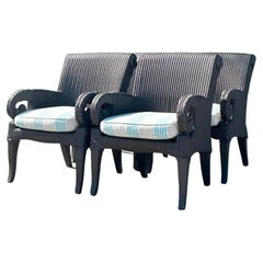 Vintage Boho Woven Resin Rattan Dining Chairs - Set of 4