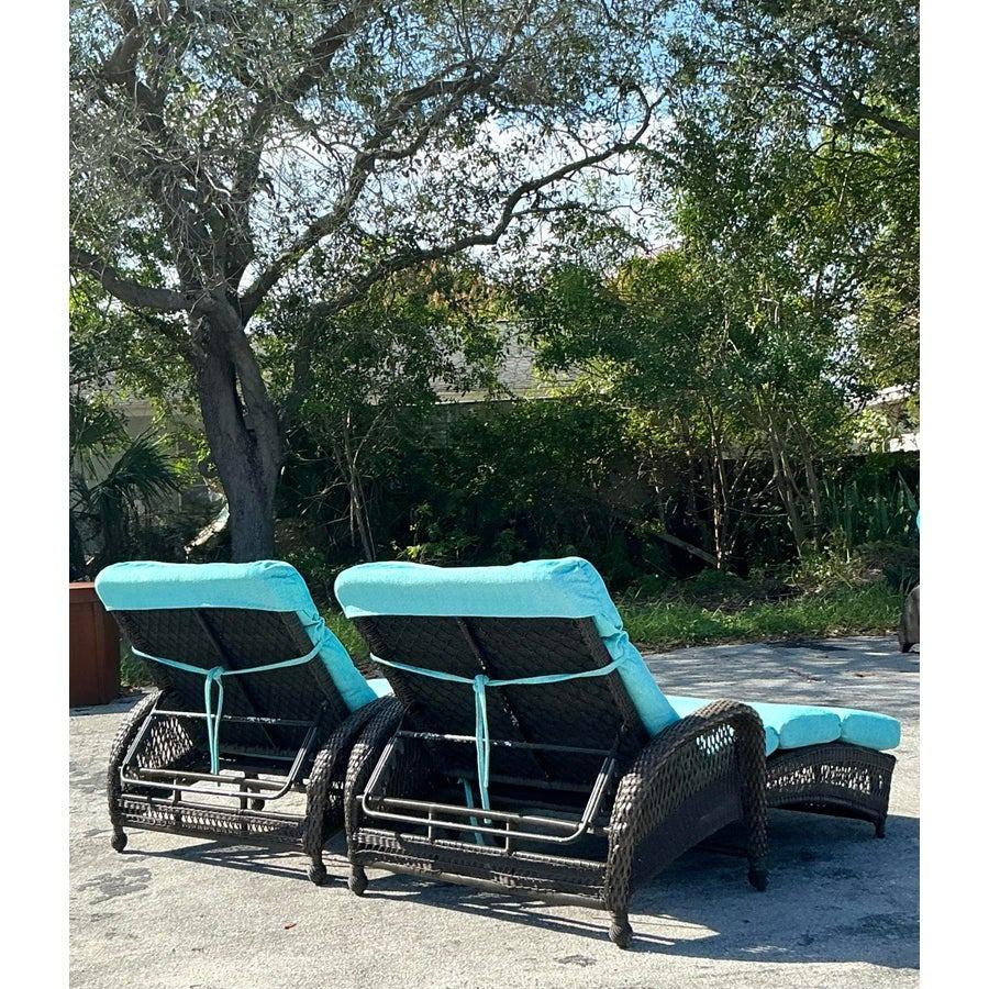 Modern Vintage Boho Woven Resin Rattan Lounge Chairs - Set of 2 For Sale