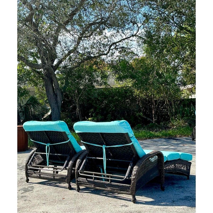American Vintage Boho Woven Resin Rattan Lounge Chairs - Set of 2 For Sale