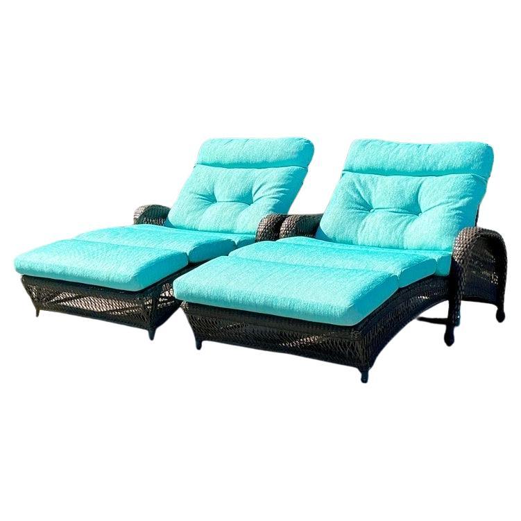 Vintage Boho Woven Resin Rattan Lounge Chairs - Set of 2